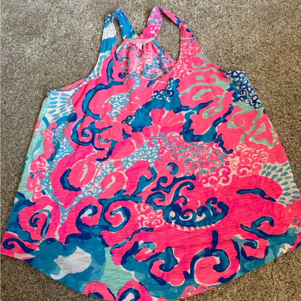 Lilly Pulitzer Vibrant Pink and Blue Razorback Tank Top